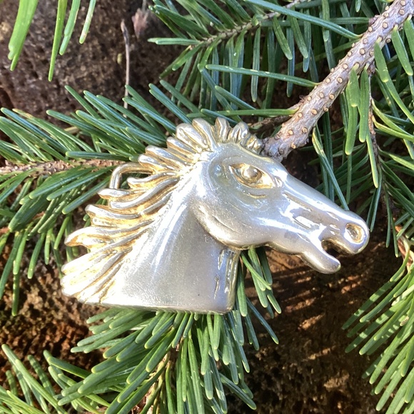 Vintage Heavy Metal Artistic Stallion Horse Belt Buckle/Scarf Slide main image 6